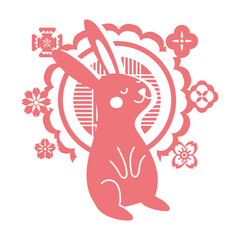 mid autumn festival card with rabbit and lace line style icon