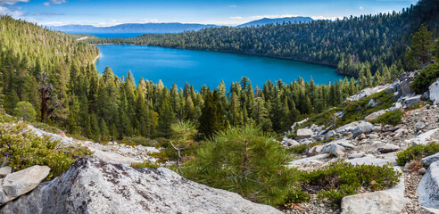 Cascade Lake and the Surrounding Forest Below the Cascade Falls Trail, Lake, Tahoe, California, USA