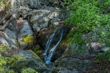 Mountain stream flowing over boulders