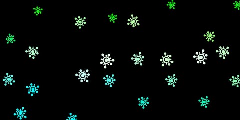 Dark green vector background with covid-19 symbols.