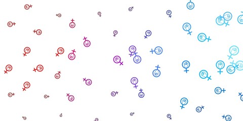 Light Blue, Red vector texture with women's rights symbols.