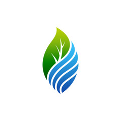Obraz premium Leaf and water logo concept, simple flat style in green and blue color