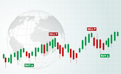 Stock Forex trading exchange of world. Buy and sell signals, stock market investment trading. White background. Vector.