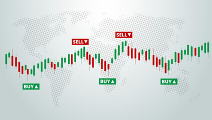 Stock Forex trading exchange of world. Buy and sell signals, stock market investment trading. White background. Vector.
