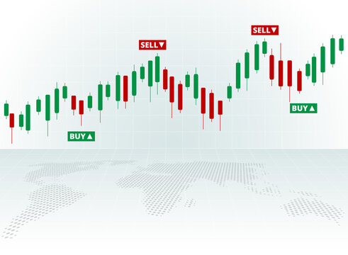Stock Forex trading exchange of world. Buy and sell signals, stock market investment trading. White background. Vector.