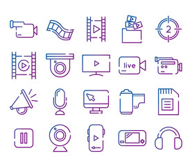 bundle of video content gradient style icon