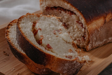homemade bread with pepperoni filling.
