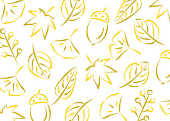 紅葉やイチョウなど秋の横背景　和風　手書き風