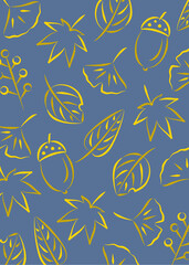 紅葉やイチョウなど秋の縦背景　和風　手書き風