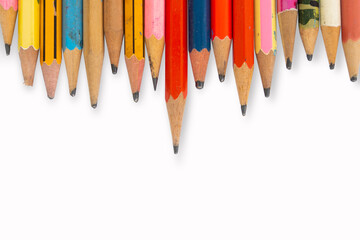 Old pencils isolated on white background.