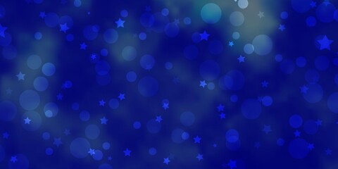 Light BLUE vector template with circles, stars. Colorful disks, stars on simple gradient background. Texture for window blinds, curtains.
