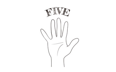 ハンドサインのアイコン、数字の5、指文字.ベクターイラスト.