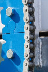 Metal chain as part of agricultural and industrial machine. Technology