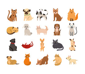 bundle of cats and dogs set icons