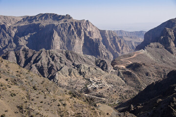Fototapeta premium Village on lower plateau of Jebel Akhdar, Al Hajar Mountains, Sultanate of Oman