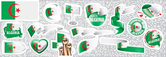 Vector set of the national flag of Algeria in various creative designs