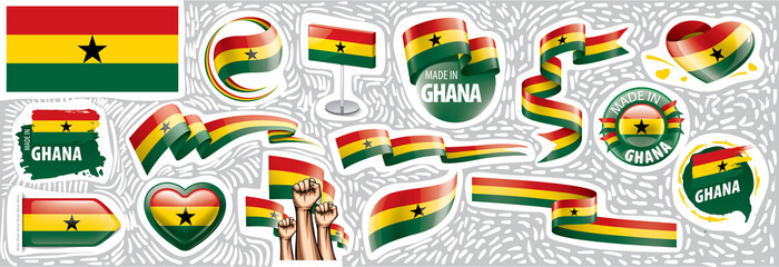 Obraz premium Vector set of the national flag of Ghana in various creative designs