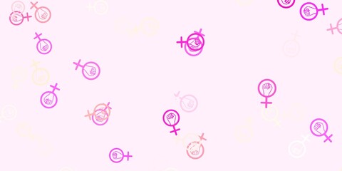 Light Pink vector pattern with feminism elements.