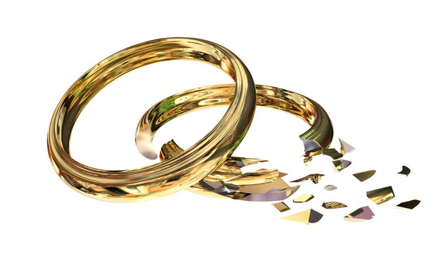 broken ring divorce crisis problems in marriage - 3d rendering