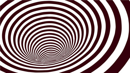 Red and white abstract wormhole. Optical illusion. Twisted vector illustration. 3D tunnel.