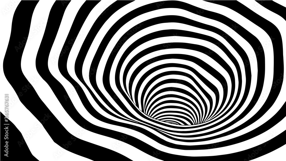 Poster black and white abstract wormhole. optical illusion. twisted vector illustration. 3d tunnel.