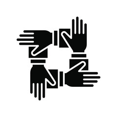 Four hands support each other. concept of  teamwork collaboration thin solid Support Business friendship and partnership sign. Alliance cooperation Vector illustration Design on white background EPS10