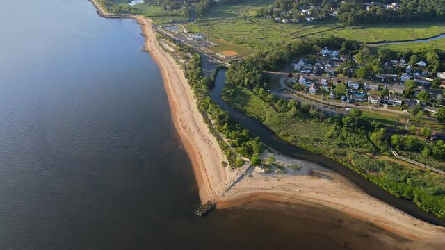 Aerial view of residential area on the american bay area NJ US suny day