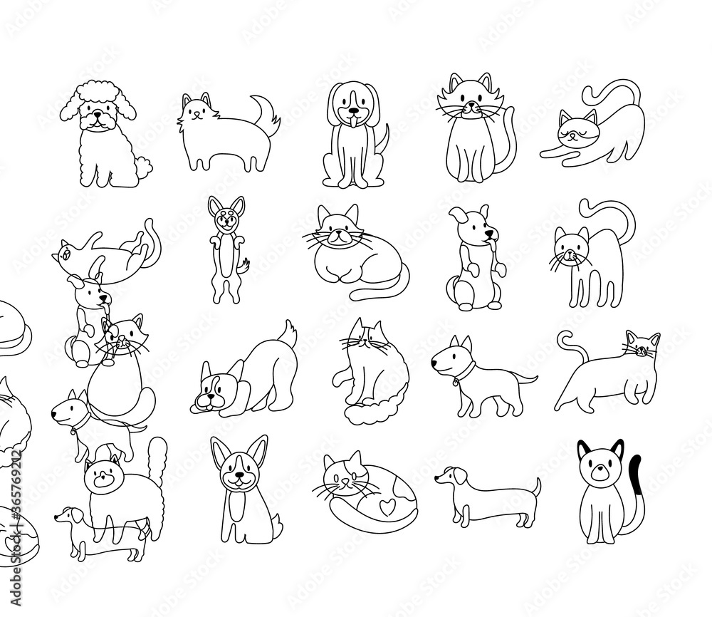 Sticker bundle of cats and dogs set icons