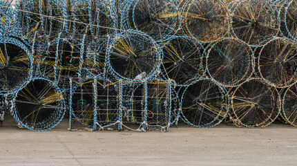 Closeup of large crab cages