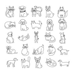 bundle of cats and dogs set icons