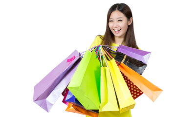 Young Woman holding paper bags after shopping