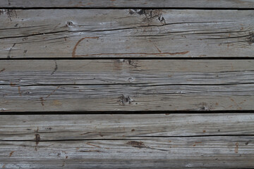 Wood texture, background of a wooden wall lined with horizontal old beams.