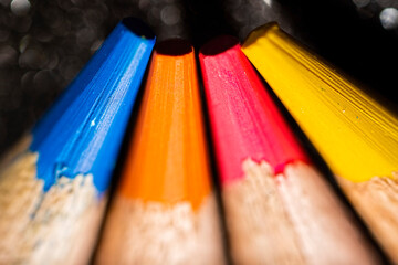 Extreme macro photo of coloured pencils