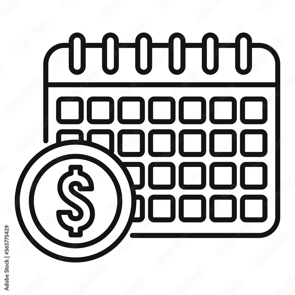 Sticker Money remarketing calendar icon. Outline money remarketing calendar vector icon for web design isolated on white background