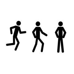 The silhouette of a man walking, standing and running. Stick man in various poses isolated on a white background.