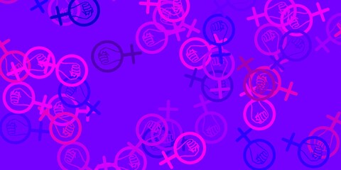 Light Purple, Pink vector texture with women's rights symbols.