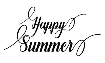 Happy Summer, Calligraphy script retro Typography Black text lettering and phrase isolated on the White background 