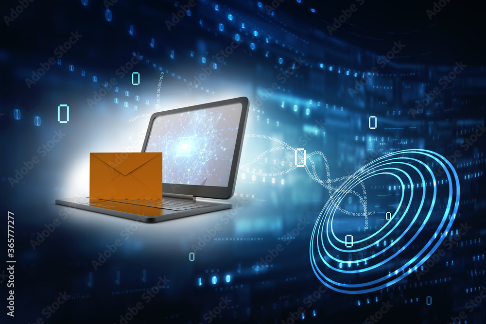 Poster 3d rendering laptops with mail envelops