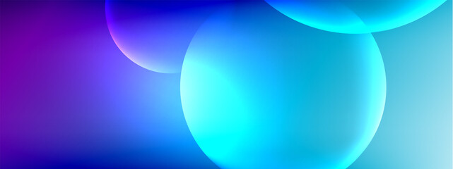 Vector abstract background liquid bubble circles on fluid gradient with shadows and light effects. Shiny design templates for text