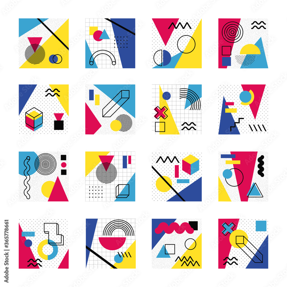 Poster bundle of abstract posters with colors and figures geometrics