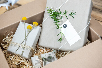 Geschenktüten im Karton natürlich verpackt, umweltbewußte und nachhaltige Verpackung für...