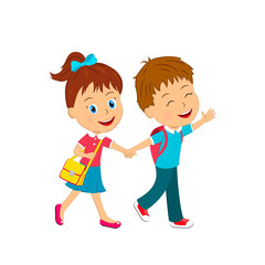 kids,  boy and girls are going to school, vector, illustraton