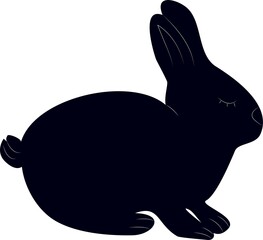 Hand-drawn black silhouettes of cute rabbits sitting in various poses, Isolated On White Background. Detailed vector Illustrations.