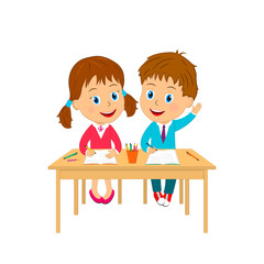 cartoon kids study at the table,vector,illustration