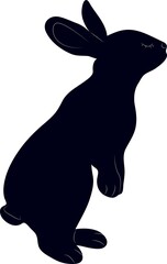 Hand-drawn black silhouettes of cute rabbits sitting in various poses, Isolated On White Background. Detailed vector Illustrations.