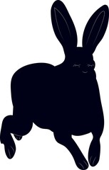Hand-drawn black silhouettes of cute rabbits sitting in various poses, Isolated On White Background. Detailed vector Illustrations.