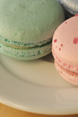 Macro shot of french macarons in pastel colors