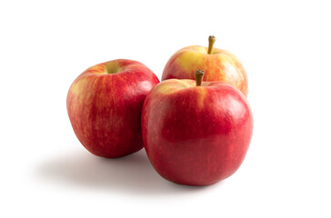 three fresh red apples isolated from white background