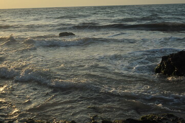 sea sunset wave sky water