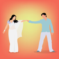 An artist couple performing bollywood style dance from the India movies. 